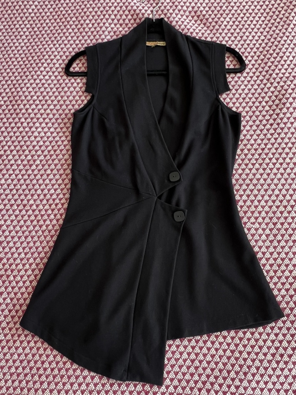 NY naturevsfuture Asymmetrical Tailored Cotton Vest Top Shawl Collar Black S